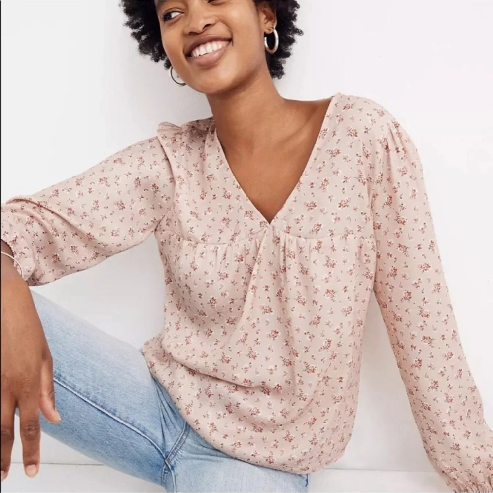 Madewell Satin Puff Sleeve Floral Print Blouse | Size Extra Extra Small